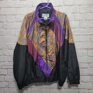 VTG 90s Casual Isle Windbreaker‎ Jacket Womens L Colorblock Abstract Geometric